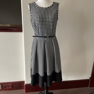 Classics fit and flare dress black and white houndstooth print